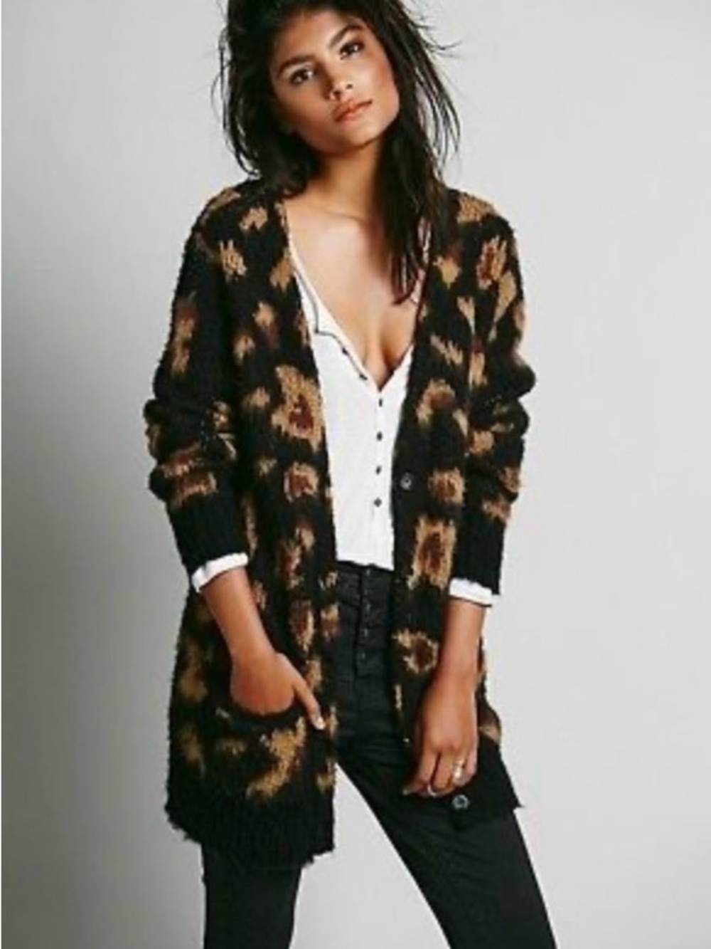 Free People “Out of Africa” Sweater | L | Animal Print